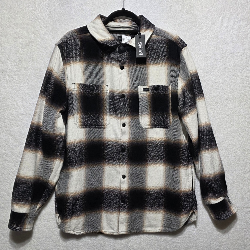 Buffalo David Bitton Saffar Men's Black White Brown Plaid Flannel Shirt L NWT